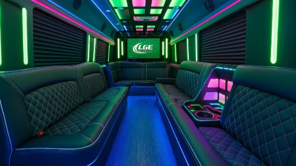 Interior of Manchester Party Bus Company's 20 Passenger Party Bus in Manchester