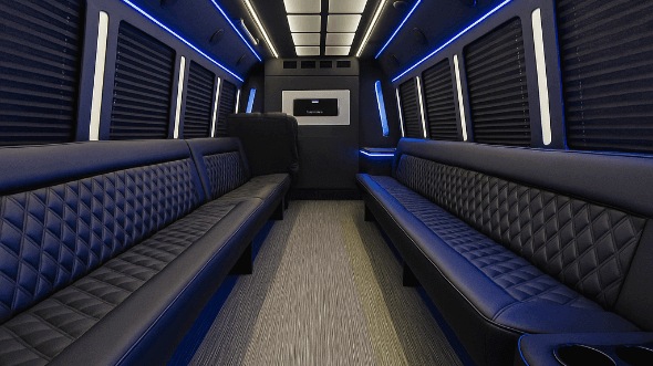 Interior of Manchester Party Bus Company's 30 Passenger Party Bus in Manchester