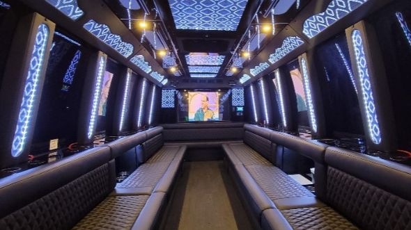 Interior of Charter Bus Company Boston's 40 Passenger Party Bus in Boston